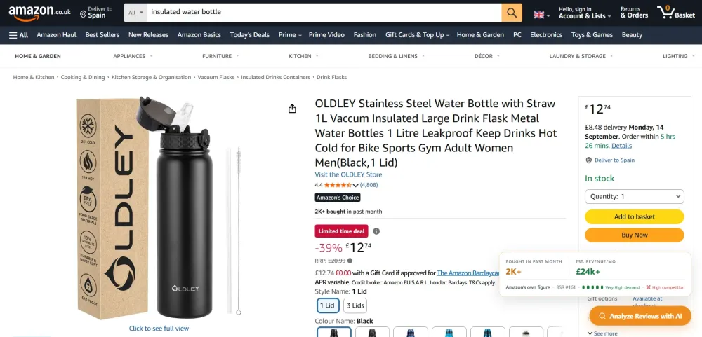 Floating Analyze Reviews with AI button on an Amazon product page